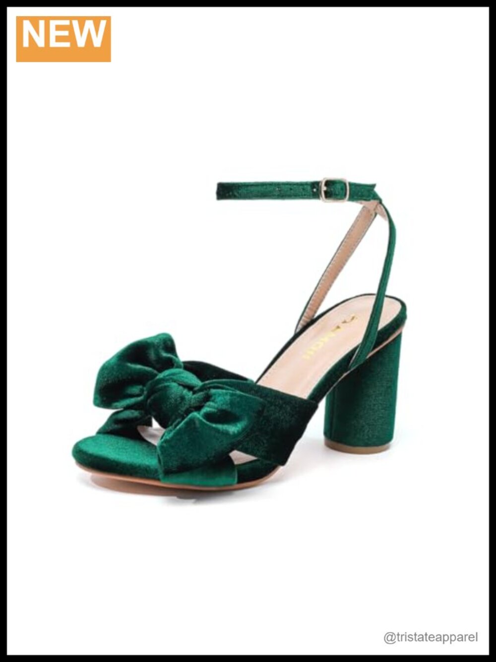 Amoji Satin Block Heeled Sandals 3.7in Ankle Strap Bowknot Wedding Party Dress